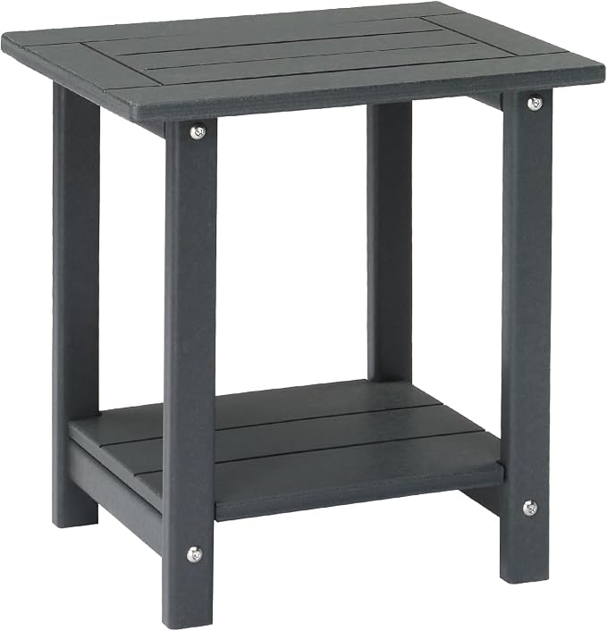 2-Tier Outdoor Side Table, Adirondack Square Side Table, HDPE Adirondack Table Patio Side Table, Weather Resistant End Table Small Outdoor Table for Backyard Pool Porch Garden Lawn,Dark Grey