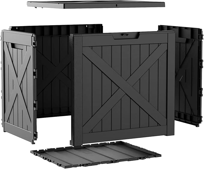 Pepe Tee Waterproof Resin Deck Box, Outdoor Storage Bin for Patio Furniture Cushions, All-Weather Garden Organizer & Seating Bench, Black