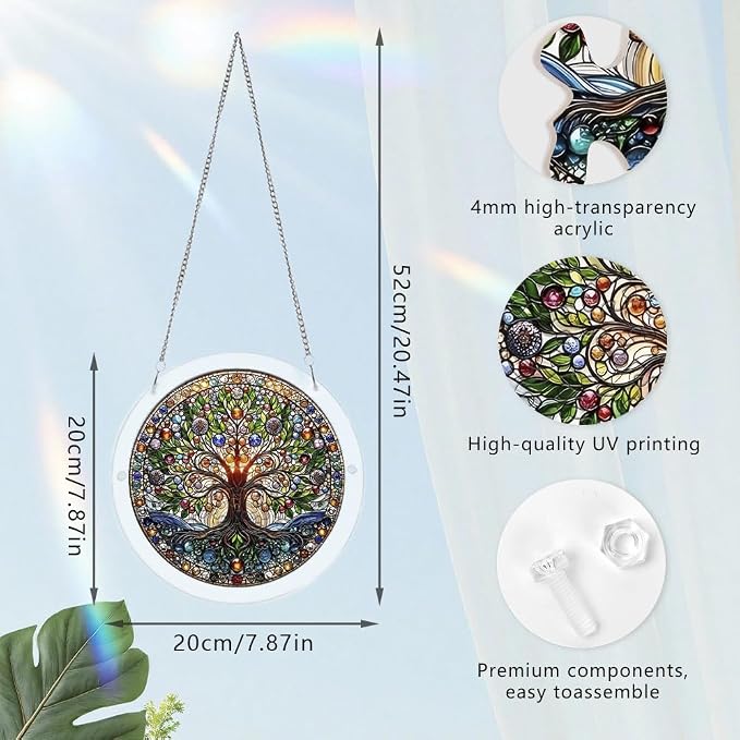 Acrylic Puzzle Suncatcher, Jigsaw Puzzle Sun Catcher, 7.87 in | Tree of Life Acrylic Jigsaw Puzzle, Suncatcher Puzzles Kit Home Garden Decor, Mothers Day Birthday Gifts for Mom, Adults