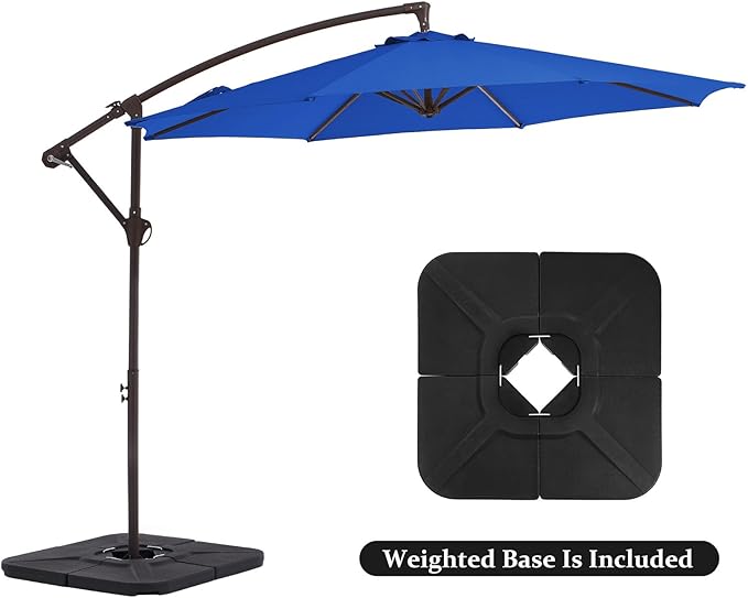 10FT Patio Umbrella, Outdoor Offset Cantilever Umbrella with Sturdy 8 Ribs and Reinforced Base, Easy Tilt Adjustment for Backyard Pool Garden,Dark Blue