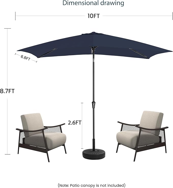 6.5x10FT Rectangular Patio Umbrella with Push Button Tilt & Crank Lift for Garden,UV Protection Outdoor Umbrella for Deck,Pool and Yard,Navy