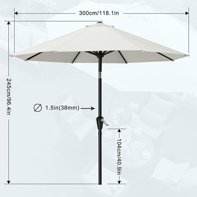 MASTERCANOPY 10FT Patio Umbrella with Push Button Tilt and Crank, Outdoor Market Umbrella with 8 Sturdy Ribs, UV Protection & Waterproof for Garden, Deck, Backyard, Pool (Light Beige)