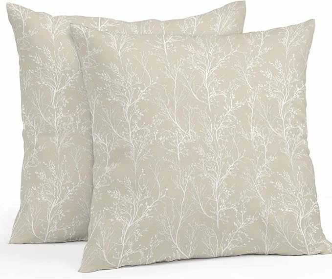 Beige Branches Waterproof Outdoor Pillow Covers Set of 2 Home Decor, Abstract Art Leaves Plant Pillowcase Patio Pillow Covers for Couch Bench Patio Furniture Garden 24x24in