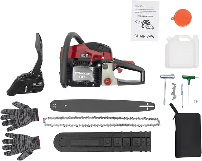 Gas Chainsaw, 58CC 2-Stroke Gasoline Powered Chain Saw 20Inch Cutting Gasoline Chainsaw with Chain & Guide Bar, Petrol Chain Saw Gas Sawing Garden Tool for Wood Cutting Tree Trimming, 10000Rpm