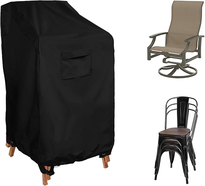 WOMACO Stackable Patio Chair Cover Waterproof Outdoor Stacking High Back Chair Cover Water Resistant Outside Furniture Tall Chair Protector (1 Pack - 29.5"L X 29.5"W X 47"H, Black)