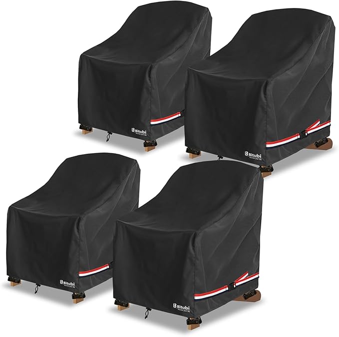 Bitubi Waterproof 4 Pack Patio Adirondack Chair Cover for Outdoor Chair Size Up to 30W x 34D x 36H inch,Outdoor Lawn Patio Furniture Covers (Black)