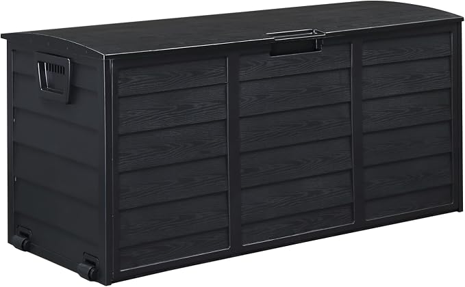 Vasitelan 75 Gallon Outdoor Storage Box, Lockable Plastic Storage Containers with Lid, Patio Deck Box Furniture for Garden, Pool, Balcony, Yard (Black)