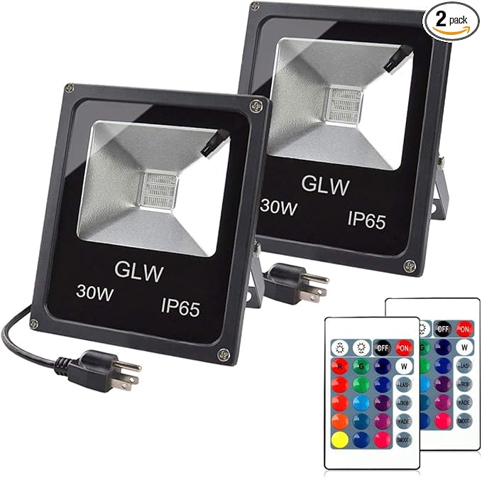 30W RGB LED Flood Light Remote Control Outdoor Landscape Lighting IP65 Waterproof 16 Colors Changing 4 Mode Security Light for Garden,Lawn,Yard (2 Pack)