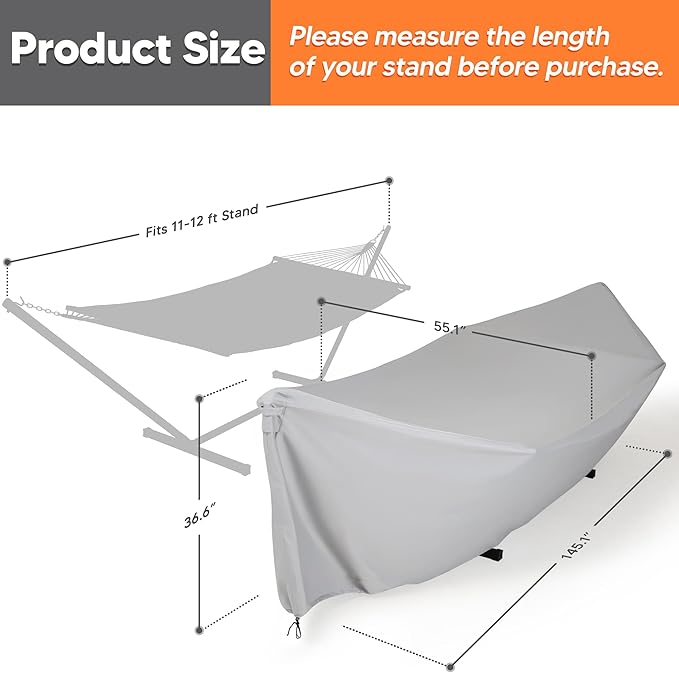 SUNCREAT Hammock Cover, Water-Resistant Polyester Hammock Stand Cover for 11-12ft Stand, Gray