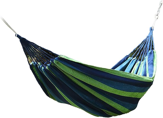 MAVIS LAVEN Portable Hammock, Polyester Cotton Single Double Hammock with Anti Rollover Design for Camping Outdoor Indoor Patio Backyard (Blue Green)