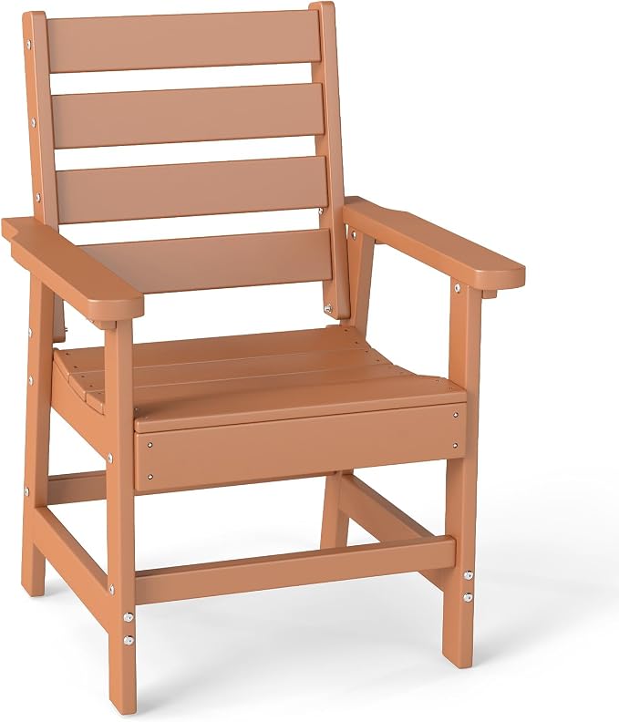IVY&LANE Outdoor Dining Chair | HDPE | Teak | All Weather | Arm Chairs | Patio Furniture | for Poolside Lawn Garden Backyard