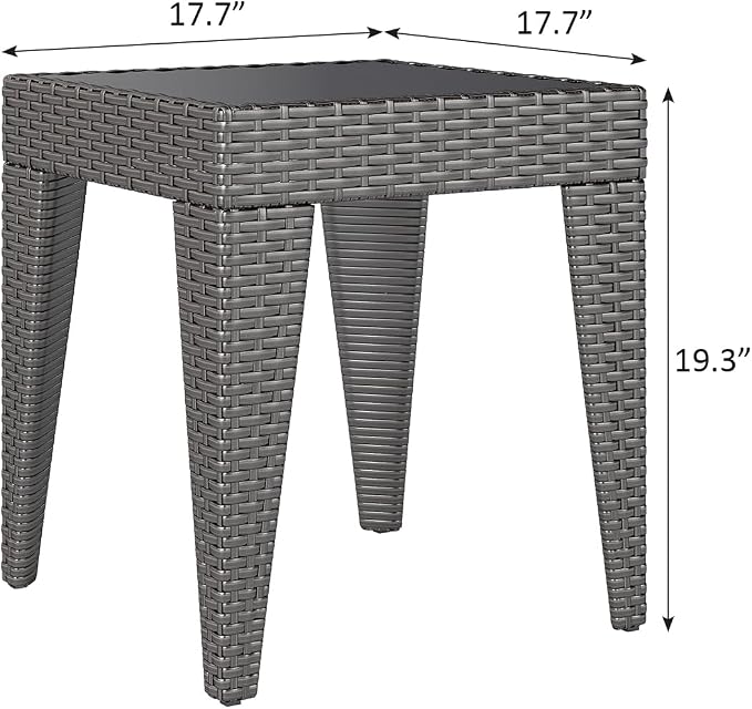 Kinfant Rattan Patio Side Table - Set of 2 Modern Wicker End Table, PE Coffee Table with Glass Top, Weather-Resistant Patio Furniture for Patio, Balcony, Garden, and Poolside (2, Rattan Black)