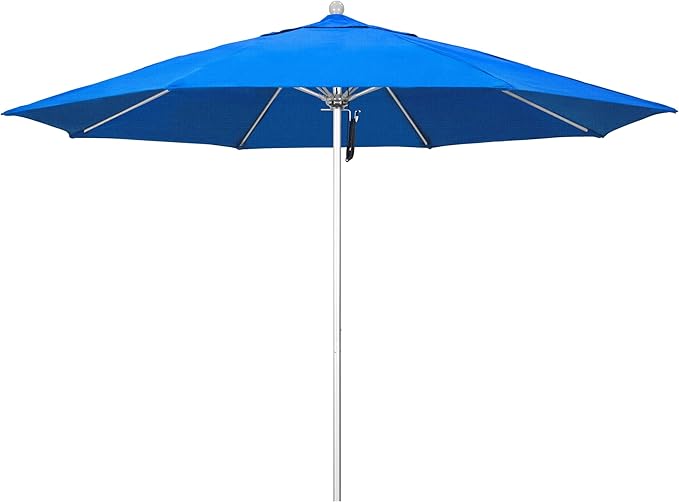 California Umbrella 11Ft Commercial Grade Market Umbrella, Pulley Lift, Aluminum/Fiberglass, 2mm pole wall, Silver Frame, Solution Dyed Royal Blue Fabric