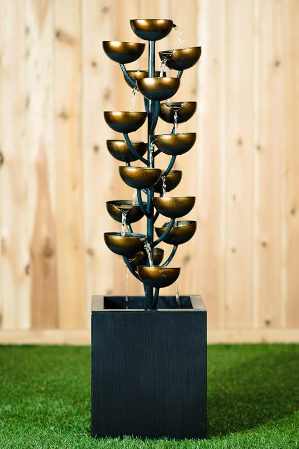 Hi-Line Gift Ltd Fountain-Zinc Metal Multi Level Cups, 375" Tall, Multi, 375"