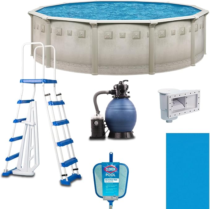WaterThat Steel Frame Above-Ground Pool Kit, DIY Family Size Backyard Pool with Sand Filter Pump, Ladder, Liner, Skimmer, and Net (Laredo, 15' x 52")