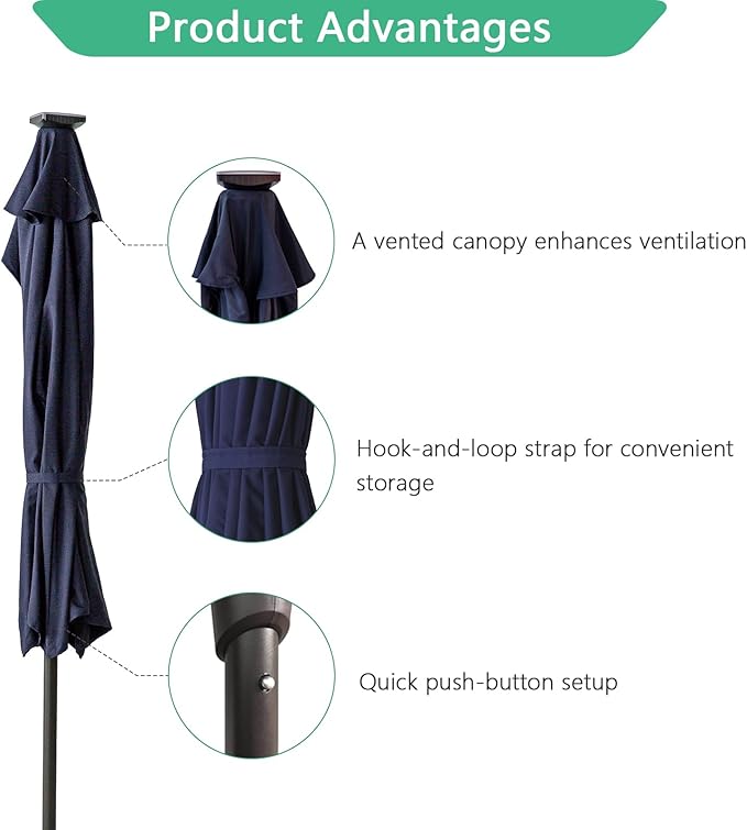 Helios&Hestia 9 ft Small Half Round Solar Powered Wall Outdoor Market Patio Umbrella with LED Lights and Tilt for Garden, Deck, Balcony