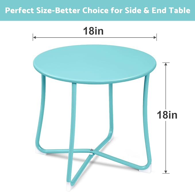 AMAGABELI GARDEN & HOME Metal Patio Side Table 18” x 18” Heavy Duty Weather Resistant Anti-Rust Outdoor End Table, Small Steel Round Coffee/Snack Porch Table Table for Balcony Yard Lawn, Mint Green