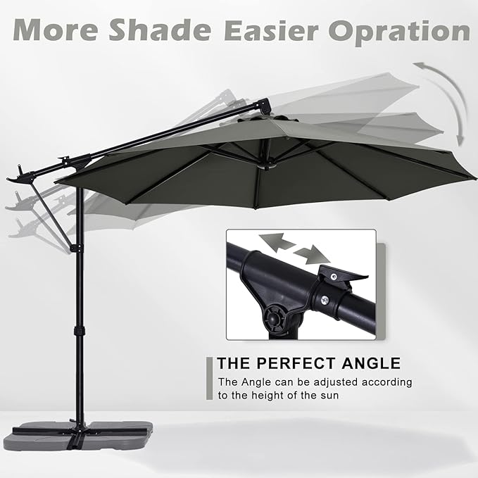 ABCCANOPY 10FT Cantilever Patio Umbrella with Base Stand, Offset Hanging Outdoor Umbrella, 360° Rotation & Tilt Adjustment,Suitable for Pool, Deck, Garden, Backyard（Dark Gray）