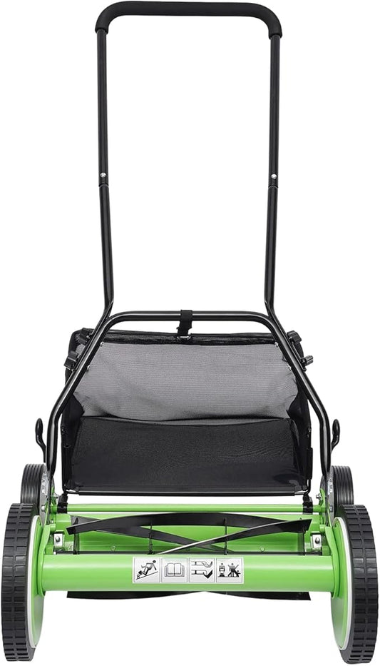 16-Inch Manual Lawn Mower, Adjustable Heights & Efficient Grass Catcher with Collection Bag Push Reel Lawn Mower Push Lawn Sweeper for Garden Yard Park (16-Inch Sweeper)
