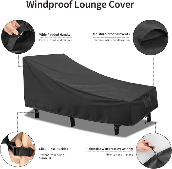 PureFit Outdoor Chaise Lounge Cover, Lounge Chair Covers Waterproof Patio Furniture Lounge Chair Cover, UV Resistant & Weatherproof, 1 Pack, 84"L x 32"W x 32"H Inches, Black