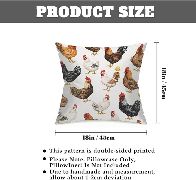 18x18 Inch Outdoor Pillow Covers Set of 2 Waterproof Throw Pillow Covers Decorative Couch Cushion Covers Chickens Egg Square Pillowcases Protectors for Patio Garden Sofa