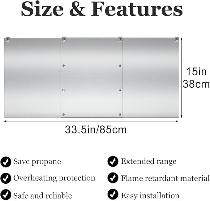 Upgraded Patio Heater Reflector Shield (3 Panels), 15" Height Heat Focusing Reflector for Round Natural Gas Propane Heaters for Extra Heat Reflecting Power Heating Reflector for Directional Heating