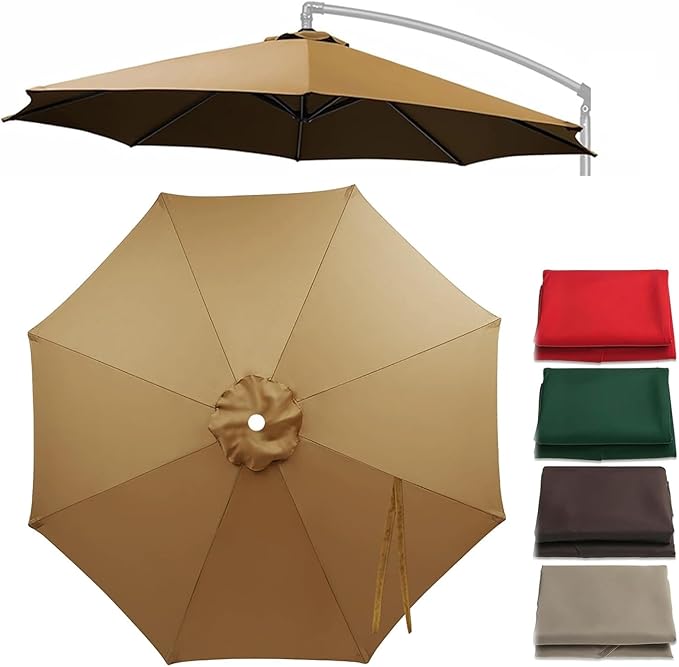Cantilever Umbrella Replacement Canopy 7.5ft/9ft/10ft/11ft 6/8 Ribs, Fade Resistant Outdoor Offset Patio Umbrella Fabric Cover, Waterproof Shade Top for Deck