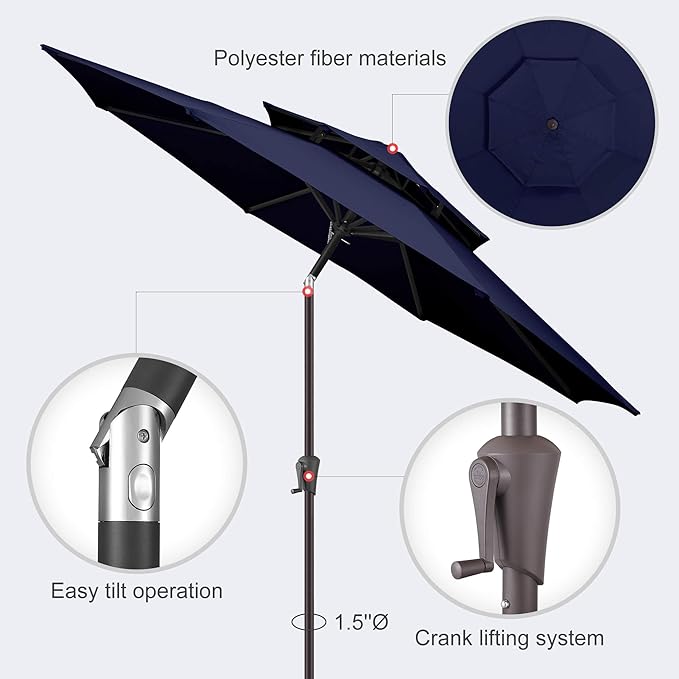 Jarka&Co 9ft Patio Umbrella Outdoor - 2 Tiers Table Outdoor Umbrella with Push Button Tilt Waterprool UV Protection, Sun Umbrella for Pool, Porch, Garden, Deck, Backyard (Navy Blue)