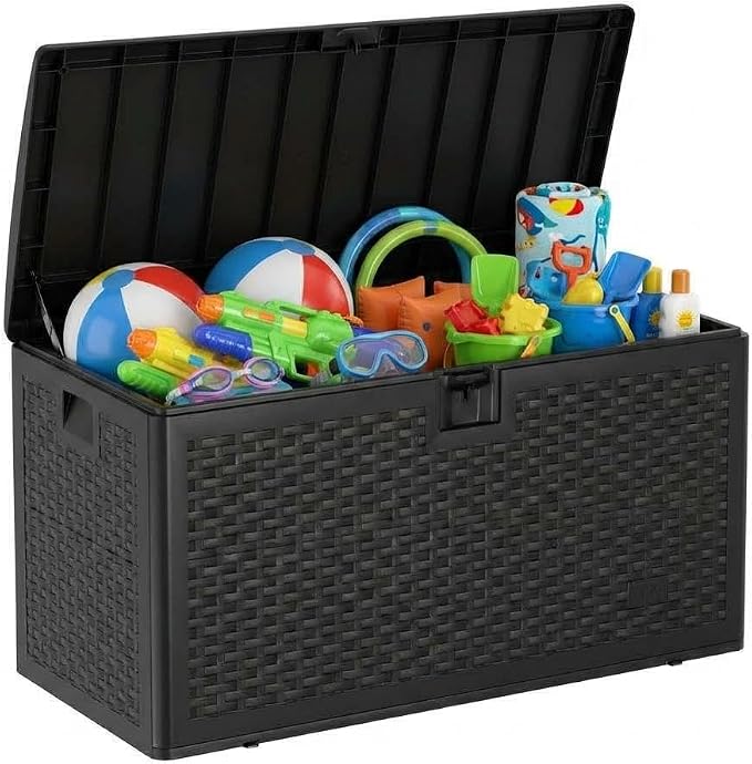 120 Gallon Waterproof Resin Deck Box Large Lockable Storage Container with Hydraulic Rod for Patio Furniture Tools Pool Garden Outdoor Indoor Black 50"L x 26"W x 25"H