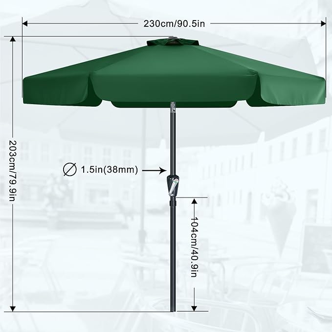 MASTERCANOPY 7.5ft Patio Umbrella with Valance, Crank and Tilt – 6 Ribs Outdoor Market Umbrella, UV/Fade Resistant, Waterproof Canopy with Wind Vent for Garden, Deck, Backyard, Pool (Forest Green)