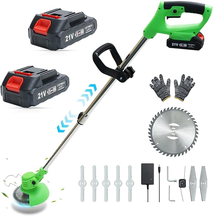 Cordless Weed Wacker, Lightweight Electric Grass Trimmer, 2 Batteries, Weed Trimmer, Adjustable Weed Eater,String Trimmers, Green