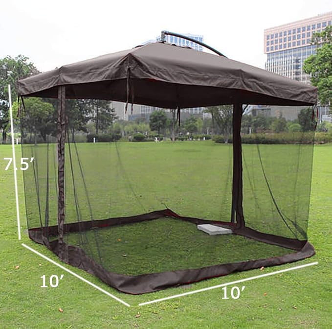 10 Feet Mosquito Net for Patio Installed in Square Patio Umbrella Water Injection Type Wind and Mosquito Net(Black)