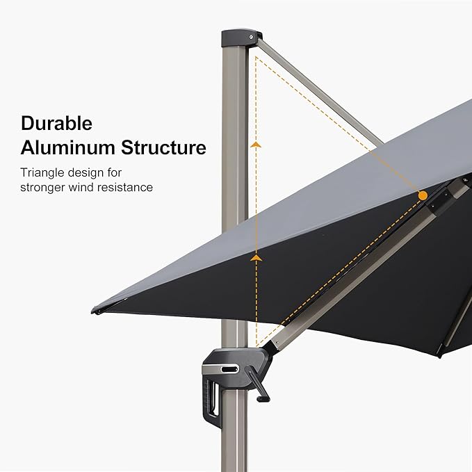 PURPLE LEAF 10’ X 10‘ Patio Umbrella Outdoor Cantilever Umbrella, Aluminum Offset Umbrella with Champagne Frame and 360° Rotation for Pool Deck Garden, Grey