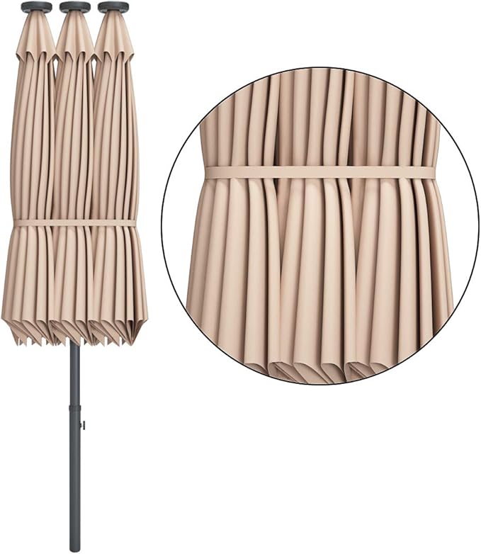 Tangkula 15 Ft Double Sided Patio Umbrella with Solar Lights, Extra Large Rectangle Outdoor Umbrella with 36 LED Lights & Crank Handle for Deck, Poolside, Garden, Backyard (Beige)