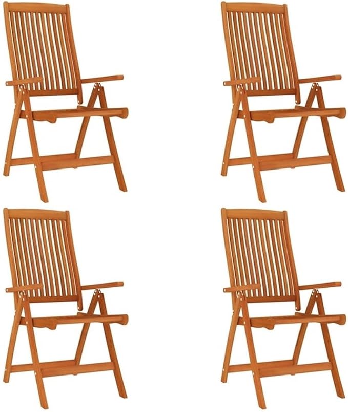 Afuera Living Solid Eucalyptus Wood Patio Dining Set, Reddish-Brown Finish, Foldable Chairs with Multi-Position Backrests, Weather-Resistant, Includes Table and 4 Chairs, Outdoor Garden Deck Dining
