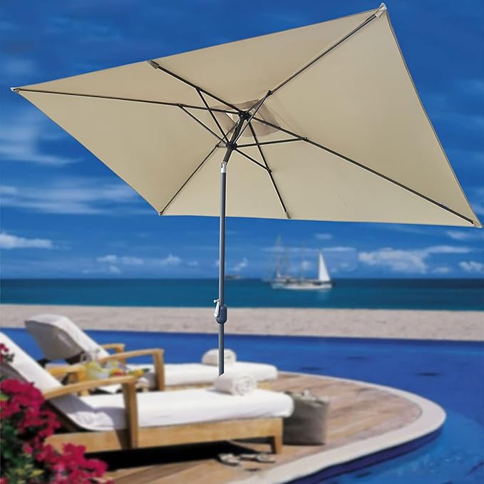 Rectangular Umbrella Canopy Replacement 6 Ribs, Fade Resistant Replacement Umbrella Canopy, Heavy Duty Polyester Fabric Outdoor Shade Canopy Cover for Market Table Cantilever Parasol Top Cover(Grey)