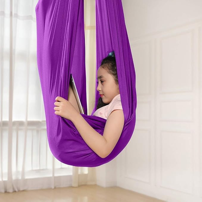 Yoga Swing for Kids Hammock Children Hangin Indoor Outdoor Autism Aspergers,ADHD Kids Hangin Therapy Swing 110inch x 39inch (Hardware Included) Deep Purple