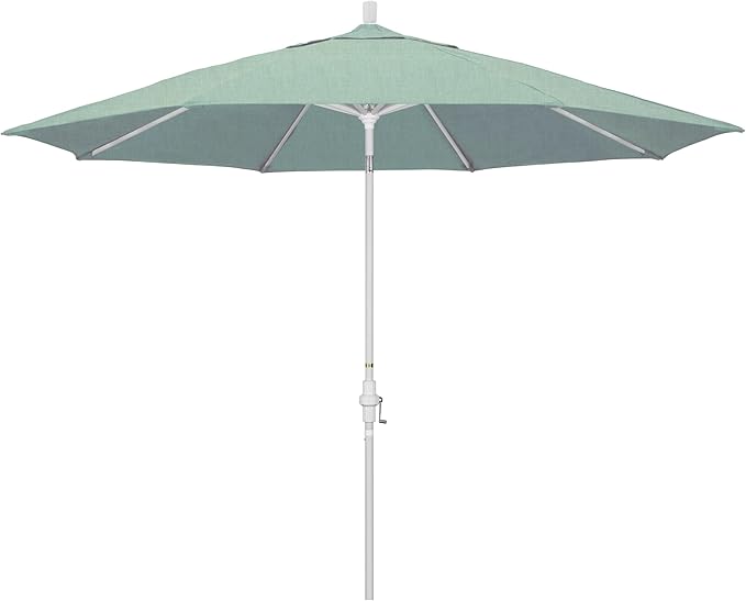 California Umbrella 11Ft Premium Sunbrella Patio Umbrella, Hand-Crank, Tilt-Collar, White Frame, Spa Fabric