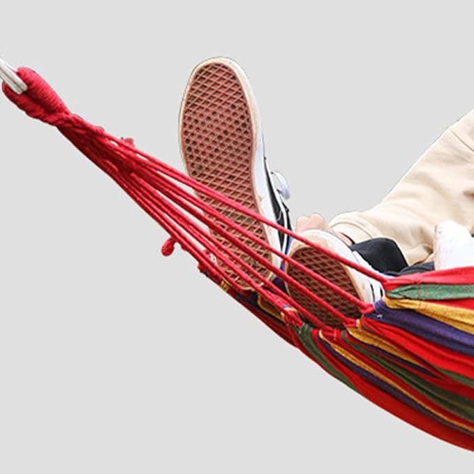 Toyvian Outdoor Canvas Hammock Swing Chair 200x80cm Rainbow Thickened Fabric for Camping Garden Patio Hanging Seat