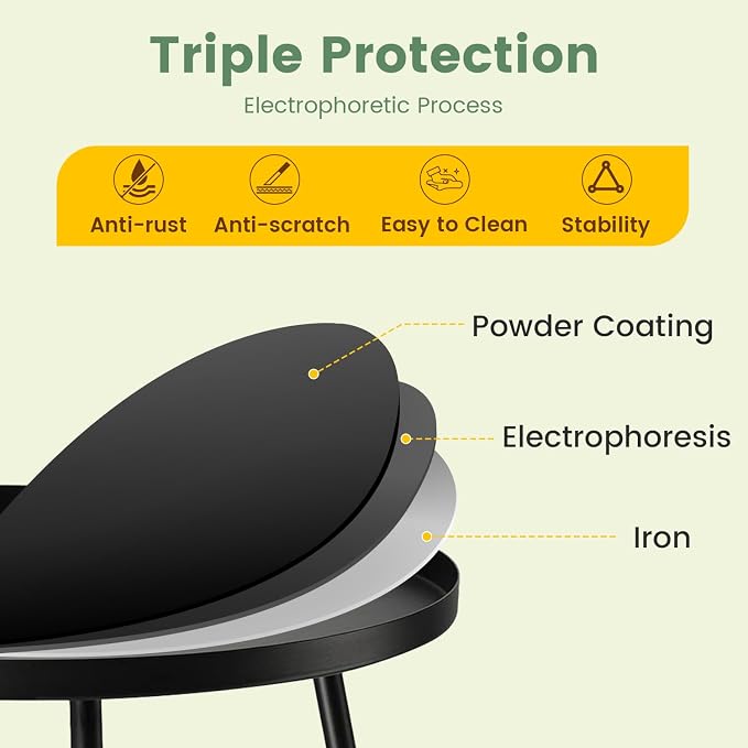 danpinera Outdoor Side Tables, Weather Resistant Steel Patio Side Table, Small Round Outdoor End Table Metal Side Table for Patio Yard Balcony Garden Bedside Black, Set of 2