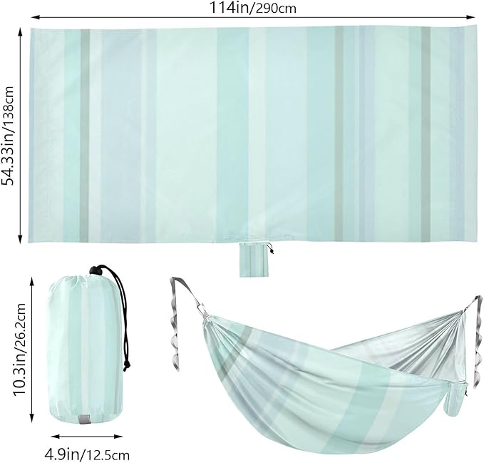 Blue-Green Stripes 330lb Capacity Camping Hammock with Hanging Rope Indoor Hammock for Indoor Outdoor Patio Silla colgante para Patio Exterior