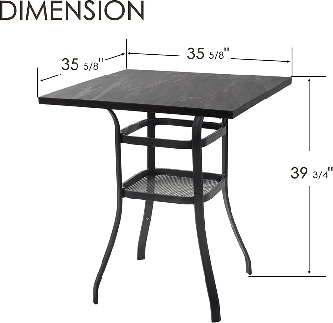 Kozyard 3-Piece Patio Bar Set with 2 Swivel Bar Chairs, Counter Height Outdoor Bistro Table Set with Marble-Look Tabletop & Storage Shelves, All-Weather Patio Furniture for Balcony, Backyard, Poolside