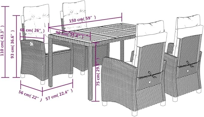 Outdoor Seating Furniture,Outdoor Conversation Sets,5 Piece Patio Dining Set with Cushions Gray Poly RattanSuitable for Patio, Garden, Gazebo Low