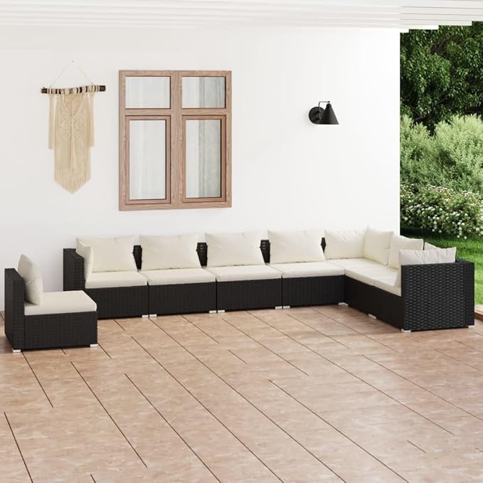 Patio Furniture Sets,Outdoor loveseat,Patio Conversation Sets,8 Piece Patio Lounge Set with Cushions Poly Rattan BlackSuitable for Patio, Garden, Gazebo Low