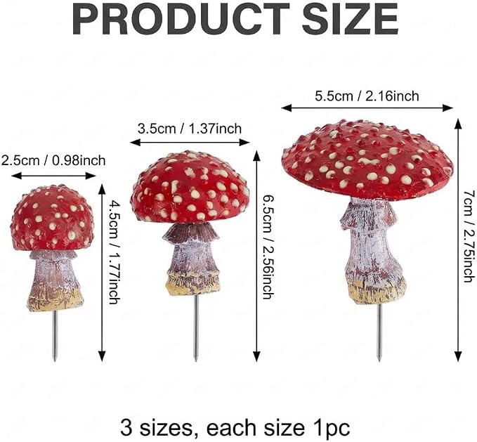 3PCS Glow in The Dark Mushroom Miniature Resin Mushroom Decor for Fairy Garden Mini Mushroom Statue for Outdoor Garden Bonsai Terrarium Decorations