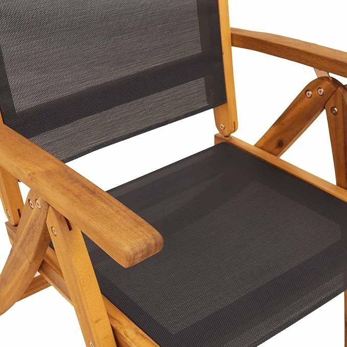 7 Piece Patio Dining Set Solid Acacia Wood Extendable Table and 6 Folding Chairs with 5 Positions, Weather-Resistant Outdoor Furniture for Garden Terrace Backyard Entertaining, Easy Dark Oil Finish