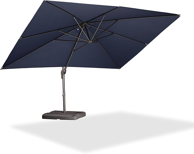 PURPLE LEAF 10' X 13' Patio Cantilever Umbrella Rectangle Umbrella Outdoor with Aluminum Offset Antique Bronze Hanging and 360° Rotation for Pool Garden Deck Patio, Navy Blue