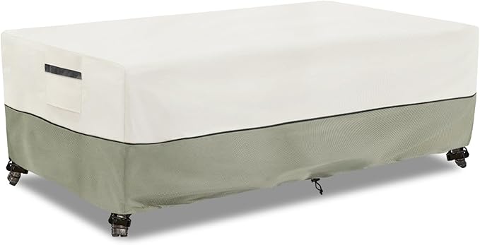 Outdoor Coffee Table Cover,Waterproof Rectangular Patio Small Side Table Cover,42 x 26 x 16 inch,Outdoor Table Covers Waterproof Rectangle,White&Grey-Green.