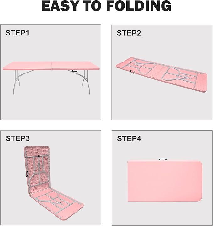 Portable Plastic Folding Table 4ft/6ft/8ft Heavy Duty White Black Picnic Dining Table Fold-in-Half for Camp Party Kitchen Indoor Outdoor