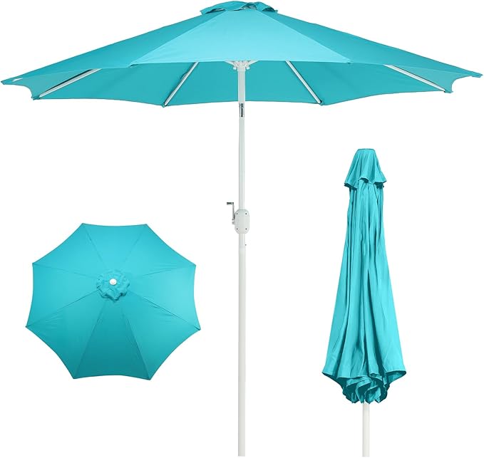 BPS 9FT Outdoor Patio Umbrella, Outdoor Market Table Umbrella with 8 Sturdy Ribs, Push Button Tilt and Crank for Garden, Deck, Backyard, Poolside